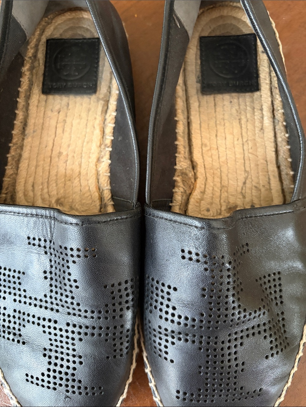 Tory Burch Women’s Black Perforated Leather Slip-On Espadrilles